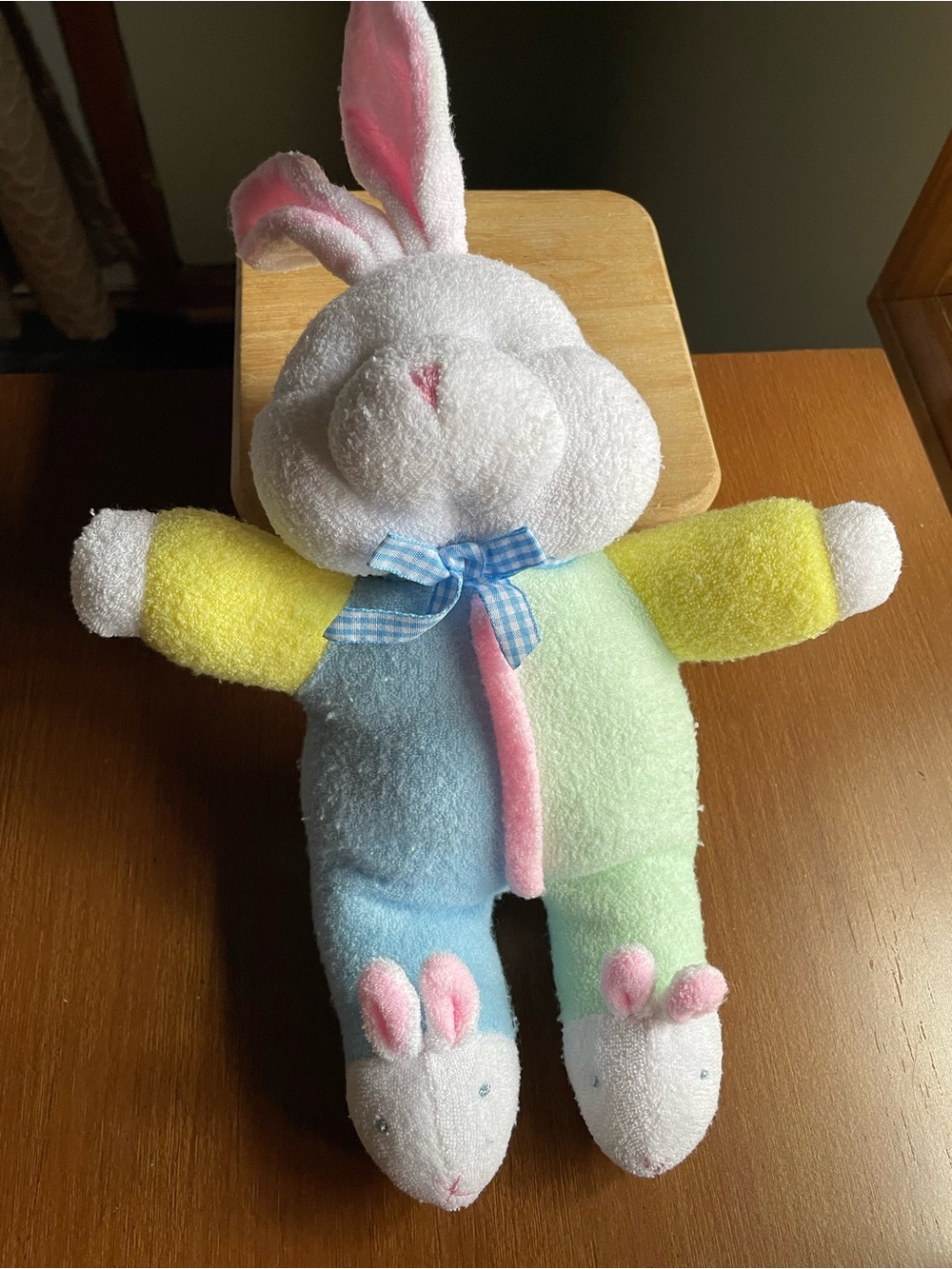 Soft Dreams Color Block Terry Cloth Rattle Bunny 12"